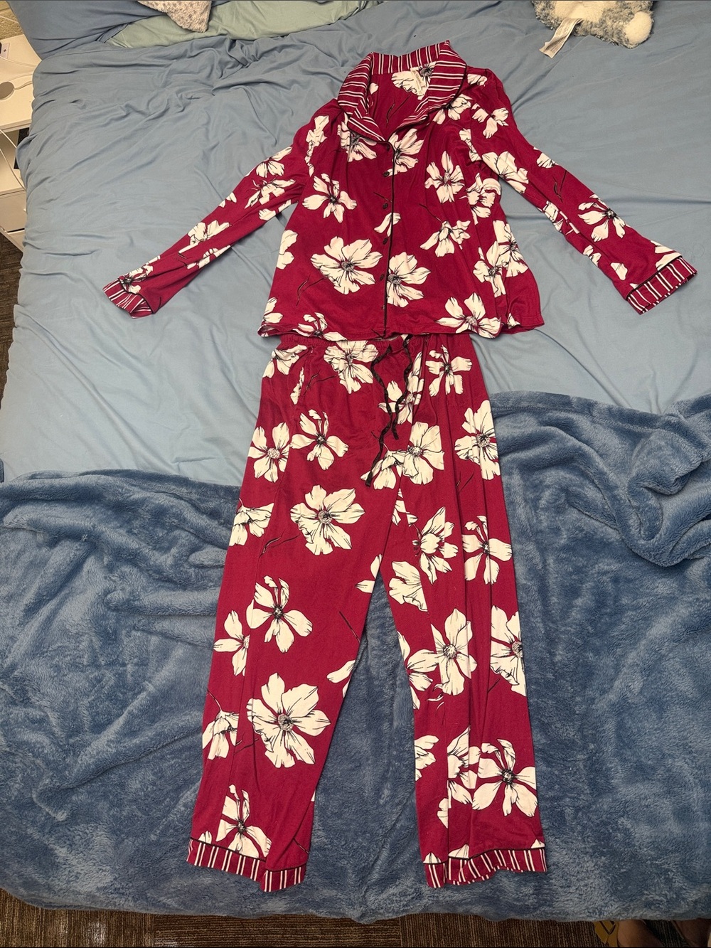 Flora Nikrooz Burgundy and White Floral Pajama Set